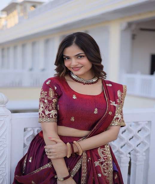 INDIAN DESIGNER BOLLYWOOD WEDDING PARTY WEAR FENDI SILK LEHENGA CHOLI KU 5067