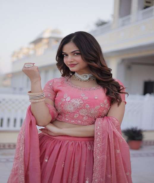 INDIAN DESIGNER BOLLYWOOD WEDDING PARTY WEAR FENDI SILK LEHENGA CHOLI KU 5063