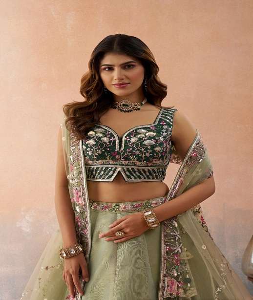 DESIGNER BOLLYWOOD BRIDAL WEDDING PARTY WEAR NET LEHENGA CHOLI SENHORA DRESSES NT 6275 COLOR