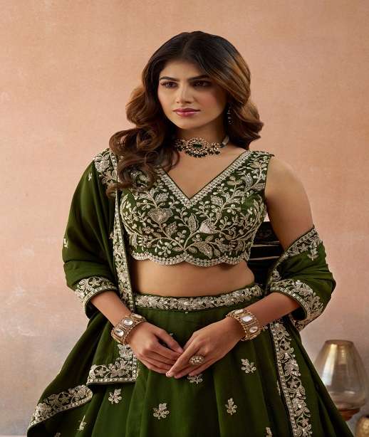 DESIGNER BOLLYWOOD BRIDAL WEDDING PARTY WEAR TISSUE SILK LEHENGA CHOLI SENHORA DRESSES NT 6309 COLOR