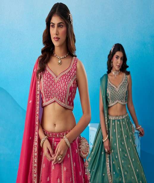 DESIGNER BOLLYWOOD BRIDAL WEDDING PARTY WEAR TISSUE SILK BEADS LEHENGA CHOLI SENHORA DRESSES NT 6308 COLOR