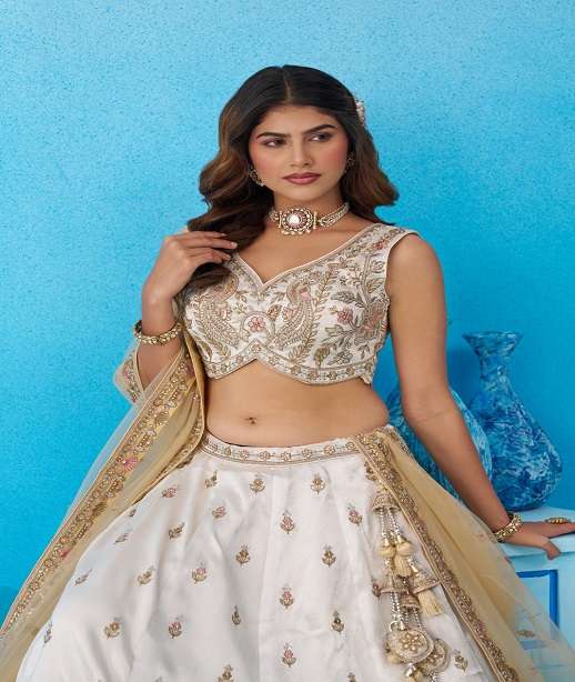 DESIGNER BOLLYWOOD BRIDAL WEDDING PARTY WEAR TISSUE SILK BEADS LEHENGA CHOLI SENHORA DRESSES NT 6301