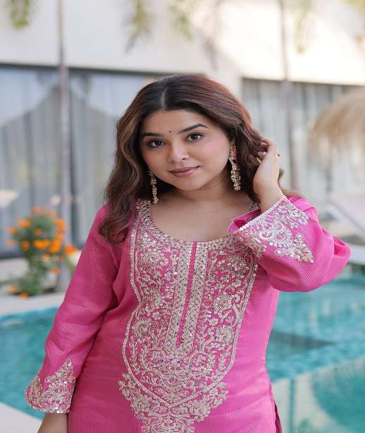 DESIGNER FANCY PARTY WEAR VISCOSE SILK SALWAR SUIT WITH FOIL MIRROR LW 9321 COLOR