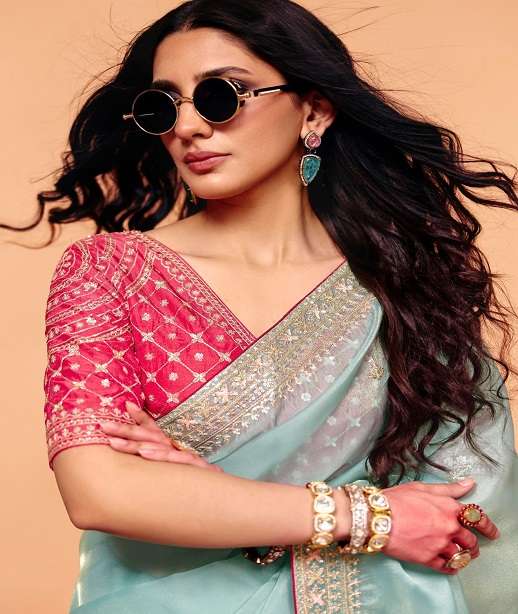 DESIGNER FANCY WEDDING PARTY WEAR INDIAN ORGANZA SATIN SILK SAREE COLLECTION SM KM 2311-2321