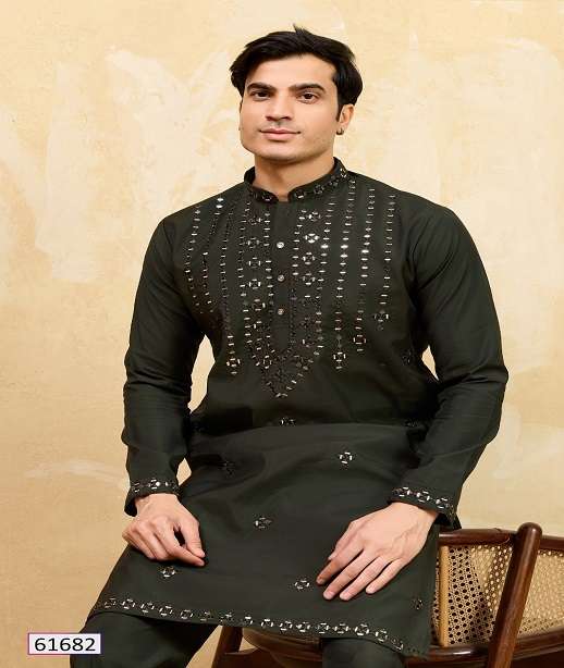 DESIGNER PARTY WEAR READYMADE INDIAN MENS VISCOSE SILK KURTA KF 61681-61683