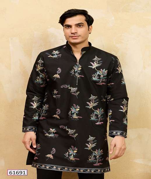 DESIGNER PARTY WEAR READYMADE MENS VISCOSE SILK KURTA WITH THREAD SEQUENCE WORK KF 61691-61696