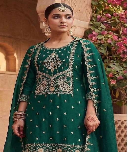 DESIGNER WEDDING PARTY WEAR BLOOMING VICHITRA STRAIGHT PAKISTANI SALWAR SUIT JG 3108 COLOR