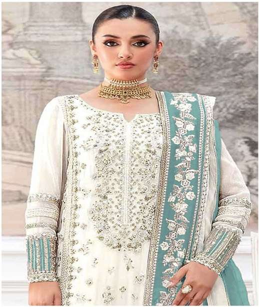 DESIGNER WEDDING PARTY WEAR CRUNCHY PAKISTANI SALWAR SUIT SHF 1205 COLOR