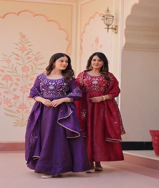 DESIGNER WEDDING PARTY WEAR GOLD CRUSH BEADS WORK ANARKALI SALWAR SUIT KU 1230 COLOR