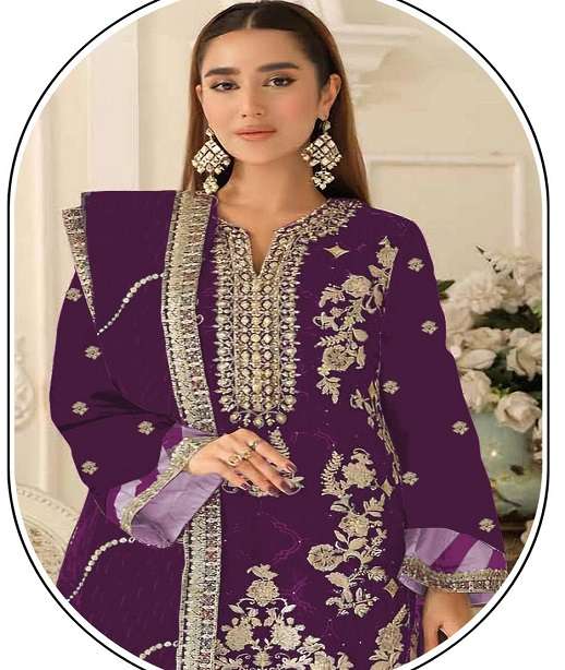 DESIGNER WEDDING PARTY WEAR RANGOLI CRUSH PAKISTANI SALWAR SUIT JG 4238 COLOR