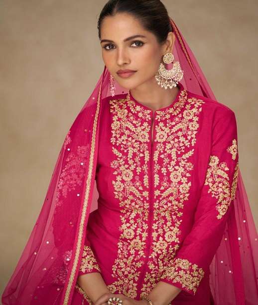 DESIGNER WEDDING PARTY WEAR REAL CHINON PALAZZO SHARARA SALWAR SUIT GL SHAHNAZ 7570 COLOR