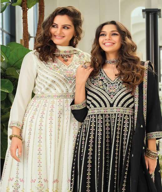 DESIGNER WEDDING PARTY WEAR REAL CHINON PALAZZO SHARARA SALWAR SUIT RH EB 2713-2714