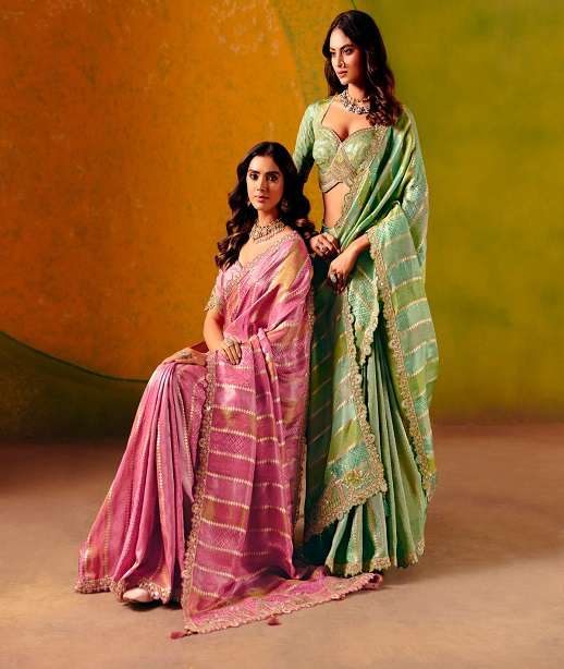 DESIGNER WEDDING PARTY WEAR SILK SAREE WITH THREAD SEQUENCE WORK COLLECTION SM TATHASTU 8401-8408