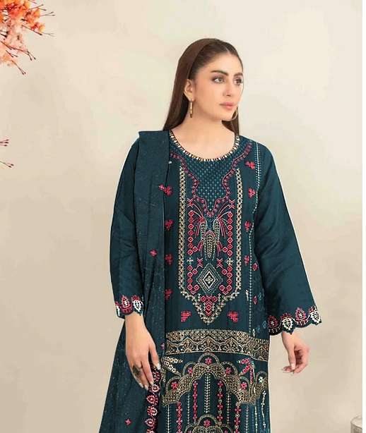 DESIGNER WEDDING PARTY WEAR STRAIGHT CRUNCHY PAKISTANI SALWAR SUIT JG 5250 COLOR