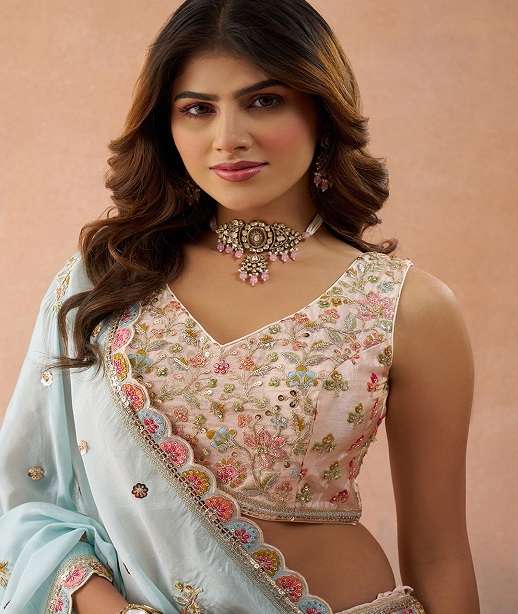 INDIAN DESIGNER BOLLYWOOD BRIDAL WEDDING PARTY WEAR TISSUE SILK LEHENGA CHOLI NT 6132 COLOR