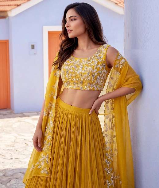 DESIGNER BOLLYWOOD BRIDAL WEDDING PARTY WEAR REAL CHINON SILK HAND WORK LEHENGA CHOLI SY PARI 60001