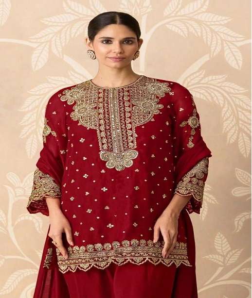 DESIGNER FANCY PARTY WEAR FAUX BLOOMING GEORGETTE SHARARA SALWAR SUIT PALAZZO JG 2109 COLOR