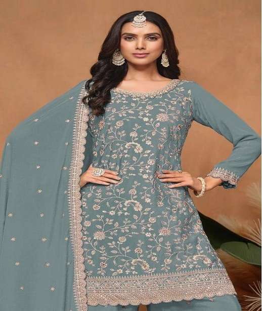 DESIGNER FANCY PARTY WEAR VICHITRA SILK SHARARA SALWAR SUIT PALAZZO JG 2111 COLOR