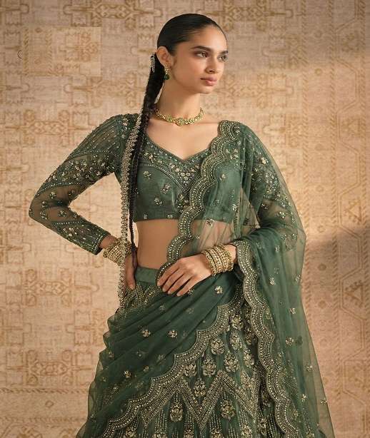 DESIGNER FANCY WEDDING PARTY WEAR INDIAN HEAVY NET LEHENGA CHOLI WITH DUPATTA ALZ NEW 1084