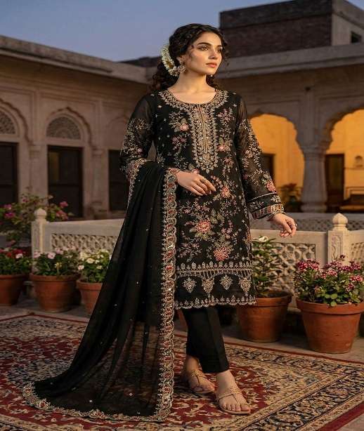 DESIGNER WEDDING PARTY WEAR HEAVY CHIFFON PAKISTANI STRAGHT SALWAR SUIT KB 1209 COLOR