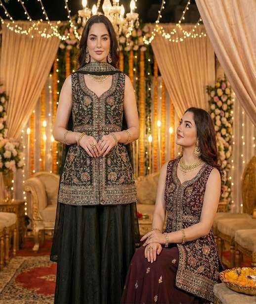DESIGNER WEDDING PARTY WEAR STAR GEORGETTE SEQUENCE WORK SHARARA SALWAR SUIT KB 3316 COLOR