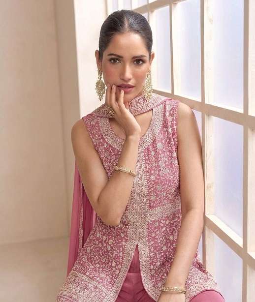 DESIGNER WEDDING PARTY WEAR STAR GEORGETTE SEQUENCE WORK SHARARA SALWAR SUIT KB 3317 COLOR