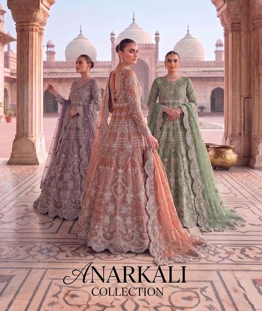 LATEST DESIGNER WEDDING ANARKALI PARTY WEAR SALWAR SUIT LONG GOWN IN BUTTERFLY NET KB 4110 COLOR