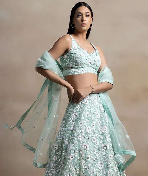 DESIGNER BOLLYWOOD BRIDAL WEDDING PARTY WEAR NET LEHENGA CHOLI SENHORA DRESSES ZC 5126 COLOR