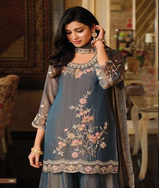 DESIGNER FANCY PARTY WEAR PREMIUM SILK SHARARA SALWAR SUIT PALAZZO EB 2441-2442