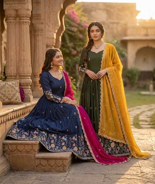 DESIGNER WEDDING PARTY WEAR FENDY SILK ANARKALI SALWAR SUIT KU 1262 COLOR