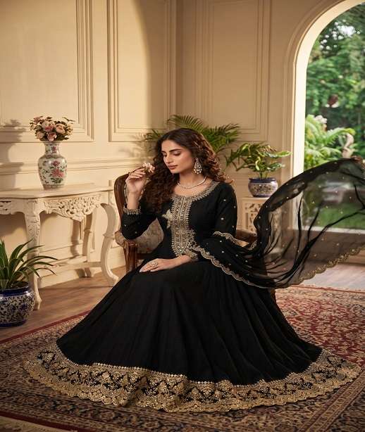 DESIGNER WEDDING PARTY WEAR PREMIUM SILK LONG ANARKALI SALWAR SUIT GOWN SVN 127-129