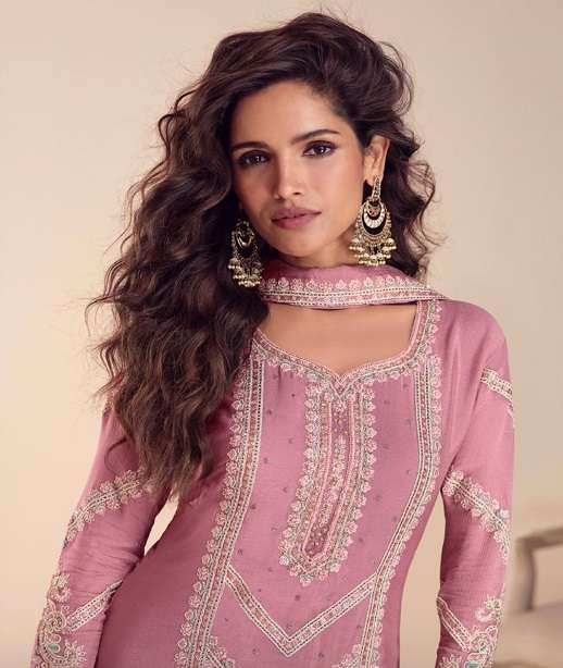DESIGNER WEDDING PARTY WEAR REAL CHINON PALAZZO SHARARA SALWAR SUIT GL SAACHI 7676 COLOR