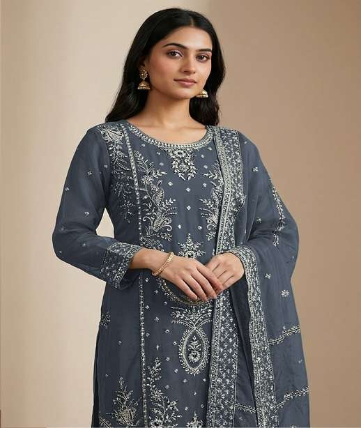 DESIGNER WEDDING PARTY WEAR STRAIGHT ORGANZA PAKISTANI SALWAR SUIT CP 923 COLOR