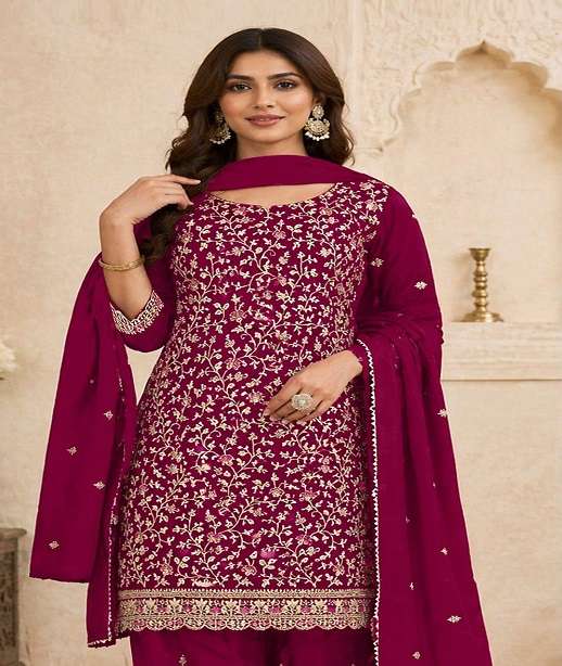 DESIGNER FANCY PARTY WEAR FAUX BLOOMING GEORGETTE SHARARA SALWAR SUIT PALAZZO JG 3114 COLOR