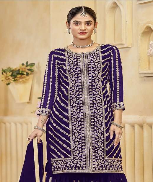 DESIGNER FANCY PARTY WEAR HEAVY CHINON GEORGETTE SHARARA SALWAR SUIT PALAZZO CP 733 COLOR