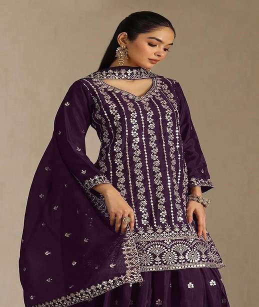 DESIGNER FANCY PARTY WEAR HEAVY CHINON SHARARA SALWAR SUIT PALAZZO JG 3115 COLOR