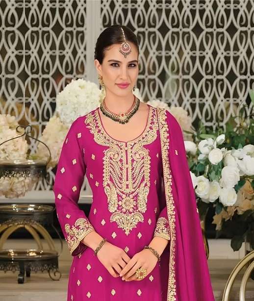 DESIGNER FANCY PARTY WEAR HEAVY CHINON SHARARA SALWAR SUIT PALAZZO CP 728 COLOR