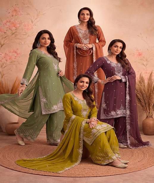 DESIGNER FANCY PARTY WEAR PURE CHOFFON SHARARA SALWAR SUIT PALAZZO BEADS WORK KB 3324 COLOR