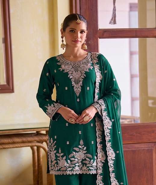 DESIGNER FANCY PARTY WEAR RANGOLI CRUSH SILK SHARARA SALWAR SUIT PALAZZO BEADS WORK KB 3326 COLOR