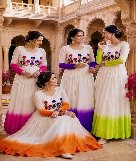 DESIGNER PARTY WEDDING WEAR READYMADE STAR GEORGETTE ANARKALI GOWN COLLECTION KU 1263