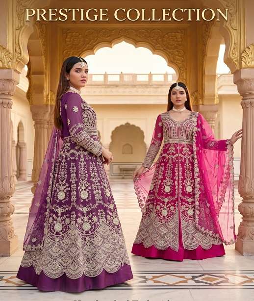 DESIGNER WEDDING PARTY WEAR ANARKALI SALWAR SUIT LONG GOWN IN BUTTERFLY NET SENHORA MAISHA 3106 COLOR