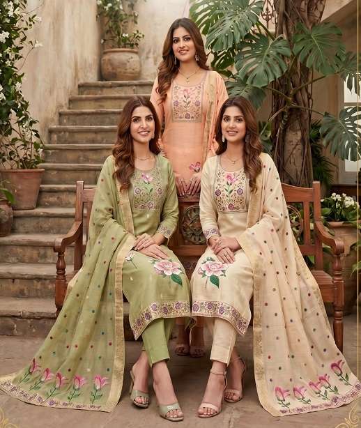 DESIGNER WEDDING PARTY WEAR COTTON SILK STRAIGHT PAKISTANI SALWAR SUIT SVN 148-150