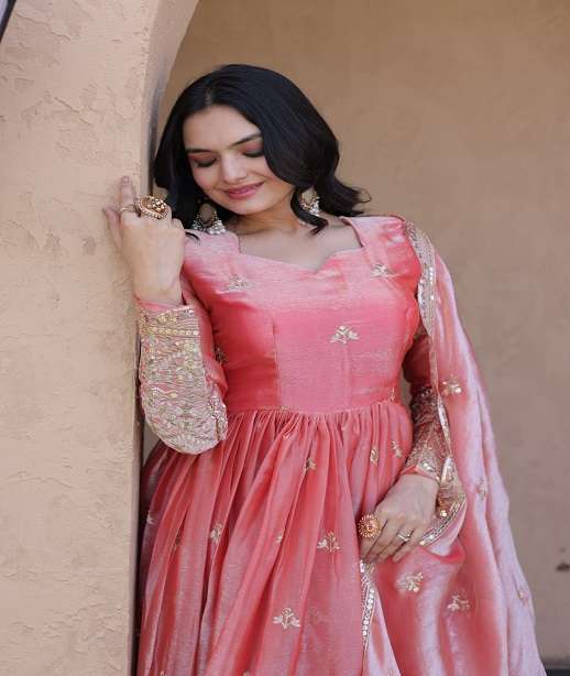 DESIGNER WEDDING PARTY WEAR FENDY SILK READYMADE ANARKALI SALWAR SUIT KU 1260 COLOR