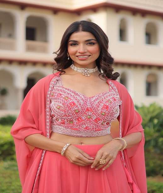 INDIAN DESIGNER BOLLYWOOD WEDDING PARTY WEAR FAUX BLOOMING LEHENGA CHOLI LW 7152 COLOR