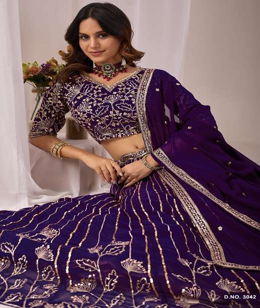INDIAN DESIGNER BOLLYWOOD WEDDING PARTY WEAR HEAVY FAUX GEORGETTE LEHENGA CHOLI MHVS 3041-3044