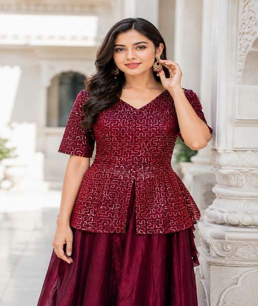 INDIAN DESIGNER FANCY WEDDING PARTY WEAR READYMADE SATIN TOP SKIRT SALWAR SUIT LW 7167 COLOR