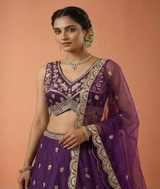 DESIGNER BOLLYWOOD BRIDAL WEDDING PARTY WEAR CHINON SILK LEHENGA CHOLI MOTI WORK SENHORA NT 6314 COLOR