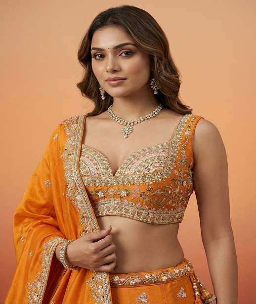 DESIGNER BOLLYWOOD BRIDAL WEDDING PARTY WEAR TISSUE SILK LEHENGA CHOLI BEADS WORK SENHORA NT 6306 COLOR