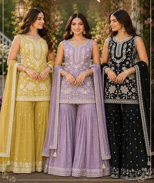 DESIGNER FANCY PARTY WEAR HEAVY CHIFFON SHARARA SALWAR SUIT PALAZZO CP 1727 NEW COLOR