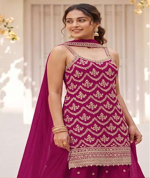 DESIGNER FANCY PARTY WEAR HEAVY CHINON SHARARA SALWAR SUIT PALAZZO JG 2117 COLOR